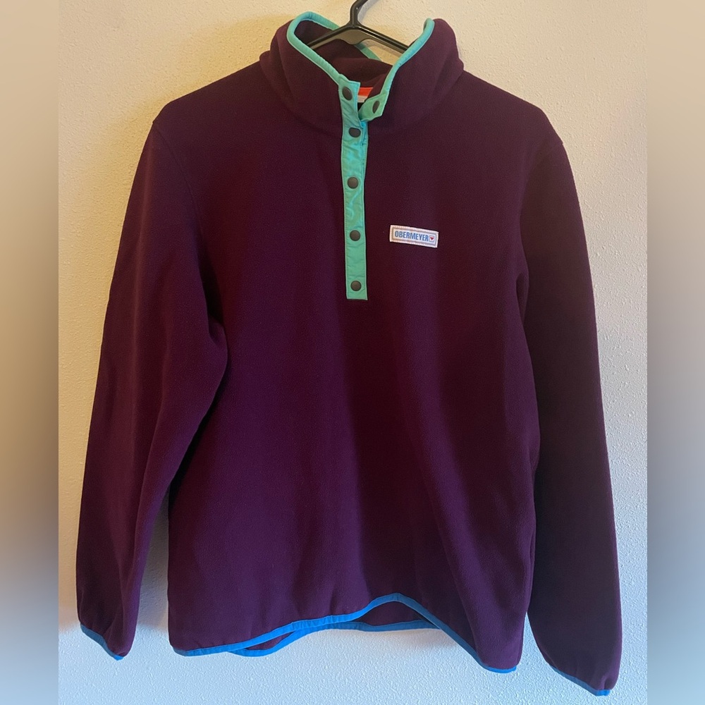 Obermeyer Women’s Medium Purple Fleece Pullover with Green and blue Trim